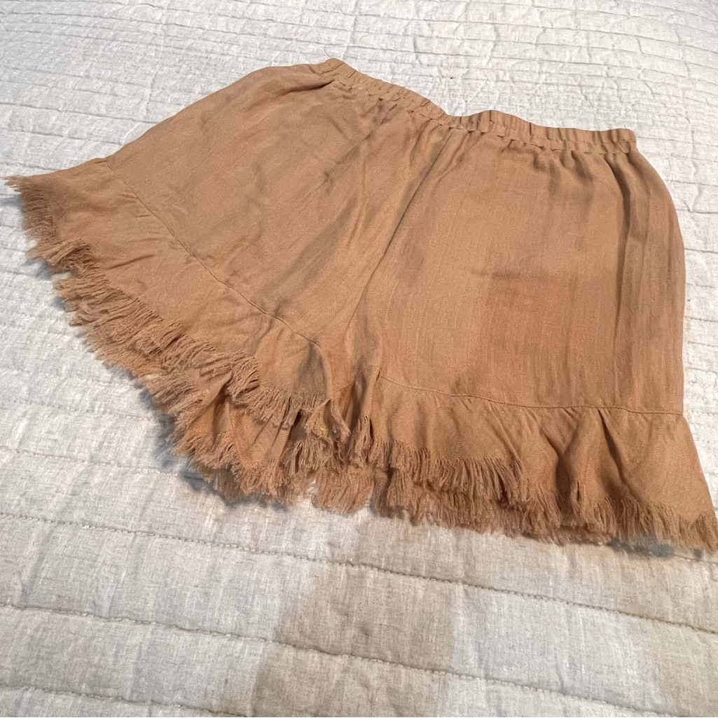 Honey Belle Gold Ruffle Bohemian Flirty Elastic Waist Shorts / Swim Cover Size L